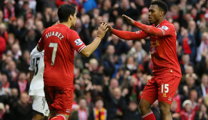 Sturridges and Suaraz celebrate goal